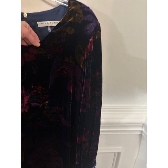 Trina Turk Dress Eclair Crushed Velvet Burnout Floral Long Sleeve Floral Small - Picture 6 of 9